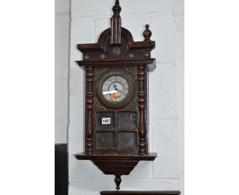 A MAHOGANY WALL CLOCK, and a brass folding firescreen (2)