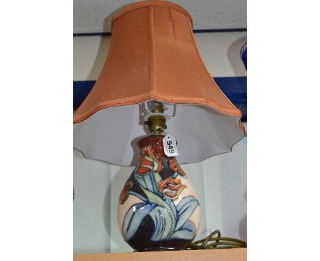 A MOORCROFT POTTERY LAMP BASE WITH SHADE, Red Tulip pattern, impressed marks to base, height approximately 20.5cm (not includ