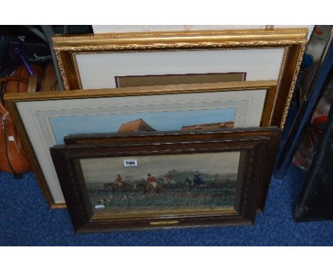 AFTER GEORGE WRIGHT, pair hunting scene prints, 'Full Cry' and 'The Meet', a watercolour by Clifford Culpin OBE 'Beaulieu-Sur