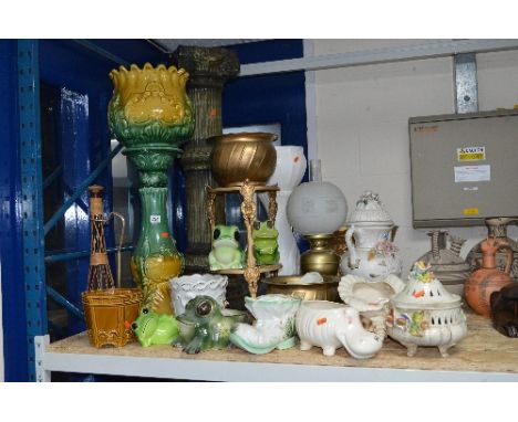 VARIOUS JARDINERES, STANDS, OIL LAMP, etc