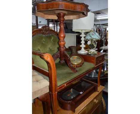 A MODERN TELEPHONE SEAT, an occasional table, dressing stool, wall clock, barometer, two wall mirrors and three table lamps (