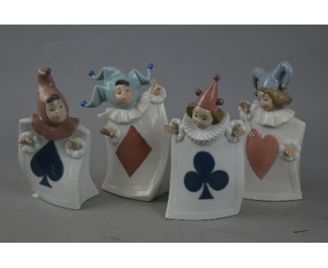 A SET OF FOUR NAO JESTER PLAYING CARD FIGURES, Nos.1279 to 1282, height tallest approx. 19cm (4)