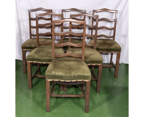 Six 1930’s oak ladder back style dining chairs