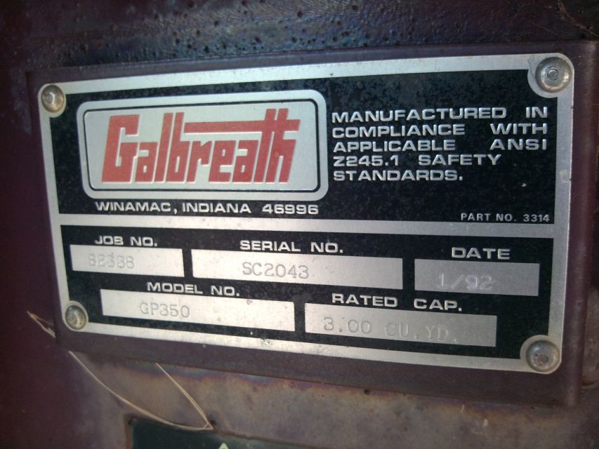 Galbreath 3 yard Trash Compactor Model GP350 (1992)