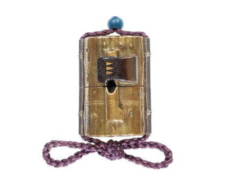 A gold-lacquer small single-case inro19th centuryThe vertical rectangular body with a kinji ground lacquered in relief with a