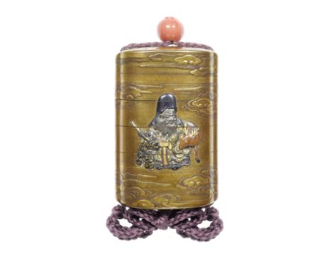 A gold-lacquer and metal-inlaid five-case inroBy Koma Kansai and after Hamano Noriyuki, 19th centuryThe vertical rectangular 