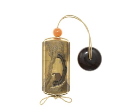 A gold-lacquer four-case inroBy Shuhosai, 19th centuryThe tall vertical rectangular body with a kinji ground lacquered with a