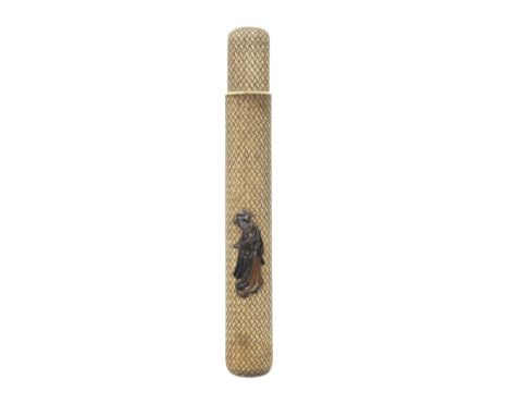 A bone kiseruzutsuBy Sokoku, late 19th centuryOf muso-zutsu type, inlaid on the fine simulated rattan ground decorated with a