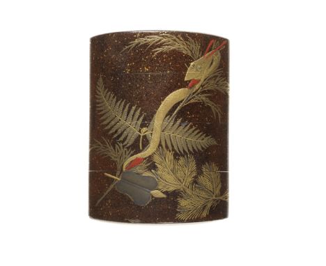 A gold-lacquer three-case inroBy a member of the Inaba Family, 19th centuryThe nashiji ground with hirame highlights, lacquer