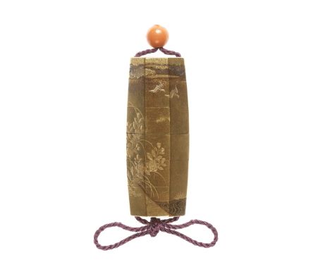 A gold-lacquer octagonal five-case inroBy Tatsuke Takanori, 18th/19th centuryThe kinji ground with mura-nashiji, lacquered wi