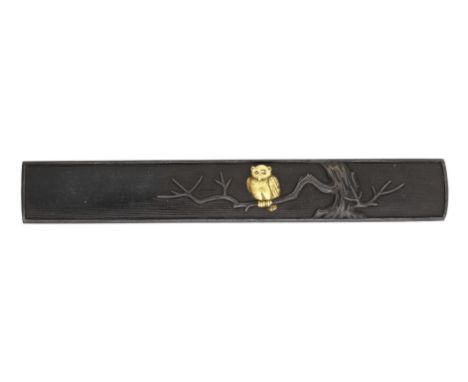 Two shakudo nanako kozukaMurakami school and Goto style, 18th centuryThe first inlaid with three swimming fish and aquatic pl