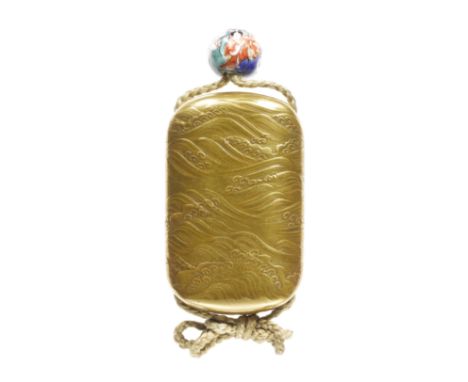 A gold-lacquer four-case inroBy Shokasai, 19th centuryThe vertical oval body lacquered in gold takamaki-e and hiramaki-e on b