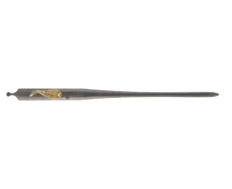 A lacquered-metal kogai (skewer)By Yamada Jokasai, 19th centuryThe shibuichi-nuri (simulated shibuichi) ground lacquered with