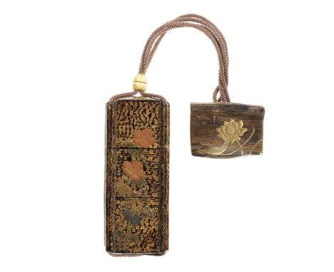 A rare lacquered cherry-bark wood two-case inroBy Ikeda Taishin (1825-1903), 19th centuryThe squared rectangular body lacquer