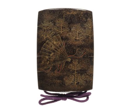 A black-lacquer four-case inroBy Kanshosai Toyo, 19th centuryThe black lacquer ground embellished with sparse mura-nashiji an
