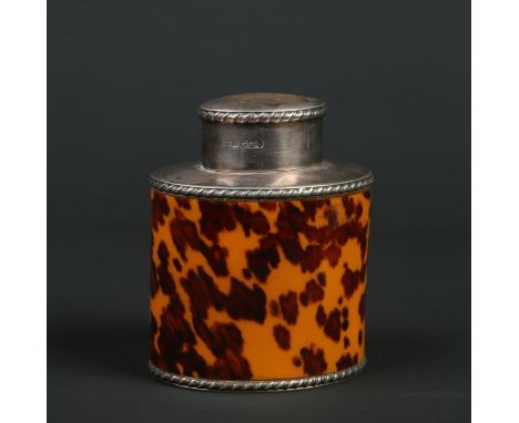 A Victorian silver and tortoiseshell mounted tea caddy. Ovoid in form and with gadrooned mouldings. Assayed Sheffield 1899, 9