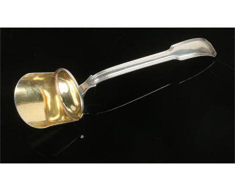 A George III silver fiddle pattern caddy spoon with threaded border. Assayed Birmingham 1820, 15 grams, 11.25cm.Condition rep