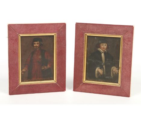 Style of Rembrandt van Rijn, a pair of 18th century framed oils on copper, miniature portraits of gentleman. Titled 'Gentilom