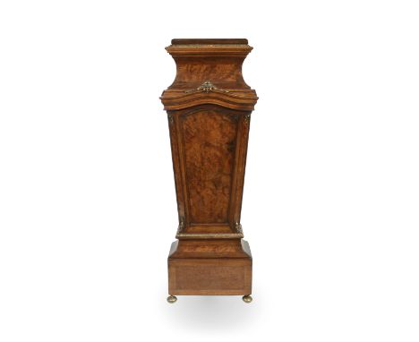 A French Empire style burr walnut and mahogany bust / clock stand of tapering column form. With gilt metal mounts and raised 