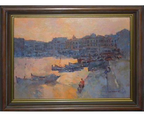 John Woolner (?) contemporary British. A continental partscene under evening light, oil on canvas, framed, 46 x 60cm, signed 