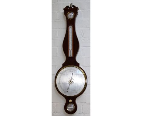 Pool, London, a 19th century mahogany four function wheel barometer with masonic symbols to primary dial, 102cm