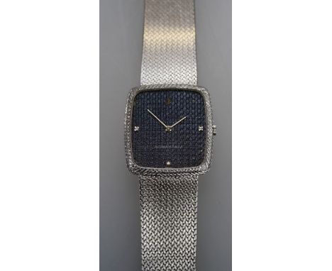 A circa 1970's gentleman's Audemars Piguet wristwatch. Blue textured 27 x 25mm dial with diamond markers at three, six and ni