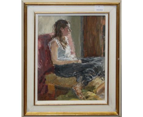 John Linfield (British b. 1930)Portrait of Laura, signed lower left, framed, 24.5 x 19cm** NEAC Exhibition 1990**