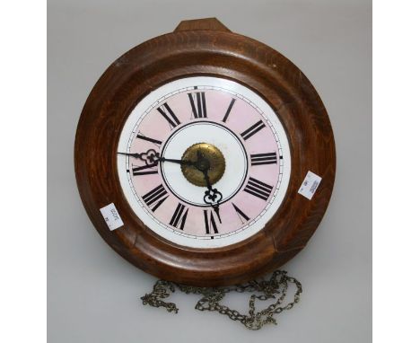 A late 19th century 'Postmans Alarm' wall clock, the 7'' enamel dial with pink Roman chapter