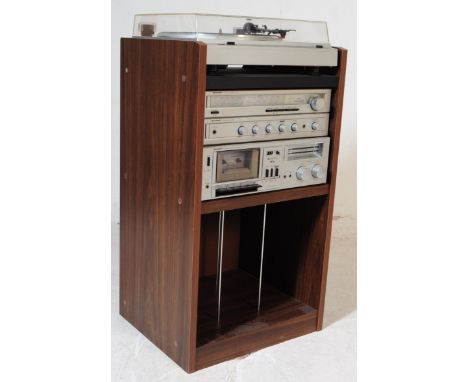 Sharp - A vintage 20th century music stacking system with twin stereo speakers. With a stereo amplifier, stereo cassette deck