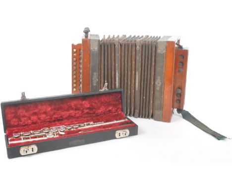 Gebr Ludwig - An early 20th Century Gebr Ludwig accordion with inlaid detailing and floral painted bellows. Together with a L