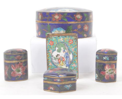 A collection of early 20th century enamelled cloisonn&eacute; items. Comprising of circular lidded trinket box, smaller hexag