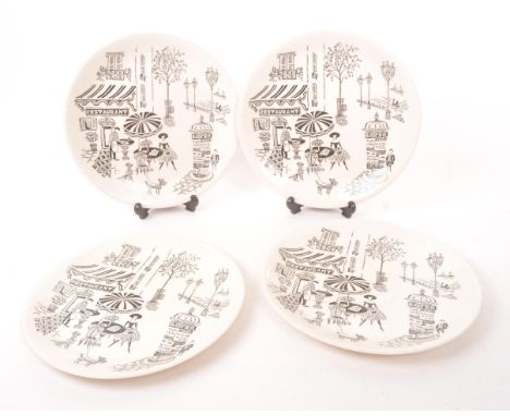 Alfred Meakin - Parisienne - Three vintage mid century ceramic plates. Having monochrome transfer print decoration of French 