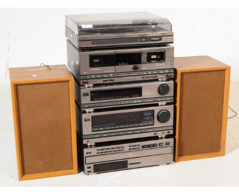 Sony Entertainment - A late 20th century Sony music stacking system. To include automatic stereo turntable system PS-LX47P, s