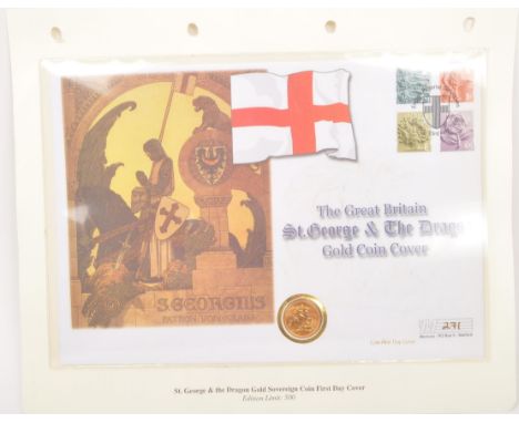 British Isles - A 2001 Westminster limited edition St. George &amp; the Dragon full gold sovereign coin first day cover.&nbsp