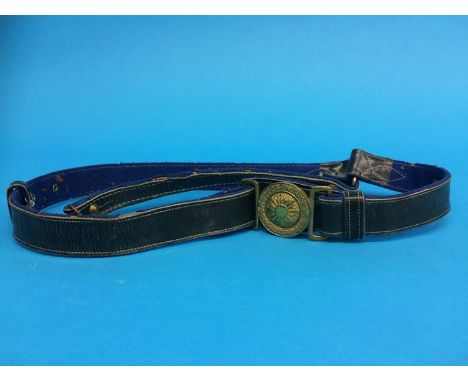 A Japanese army second world war leather belt, with single leather hanger