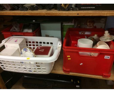 Shelf of assorted, china etc.