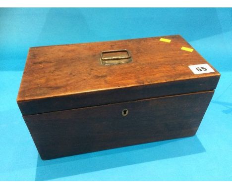 A mahogany tea caddy with fitted interior