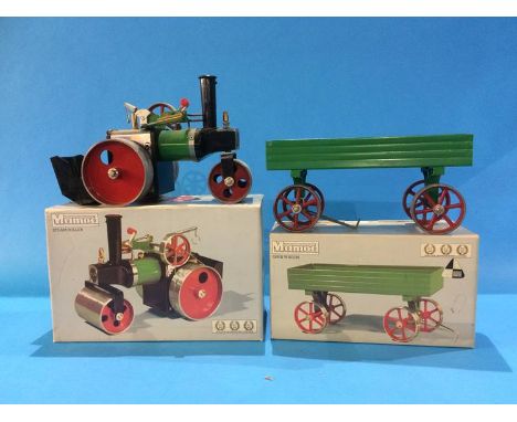A boxed Mamod steam roller and open wagon