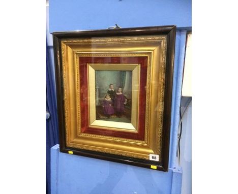 A gilt framed and cased portrait of three children 