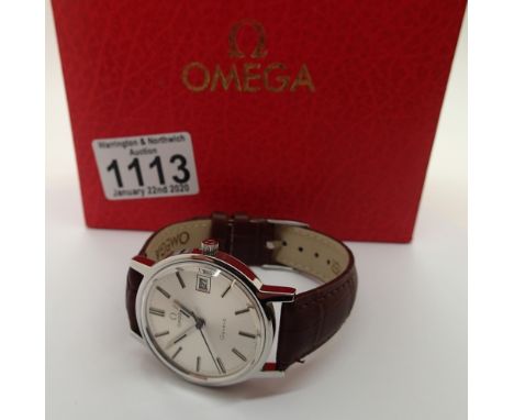 Omega vintage c1972 gents mechanical mens Geneve wristwatch with silver dial and brown leather strap  CONDITION REPORT: This 