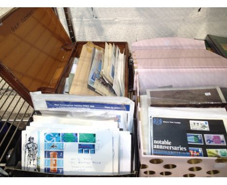 Three boxes of mixed first day covers mint stamps and postal history 