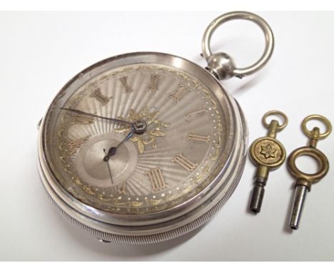 Victorian 1878 sterling silver key wind double hinged pocket watch with silver dial and two keys (please see condition report