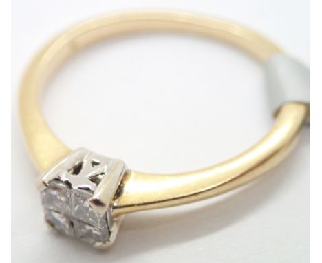 9ct gold ladies four stone Princess cut diamond solitaire ring size K 2.4g 