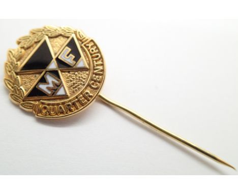 Enamelled 9ct gold Massey Ferguson quarter century commemorative stick pin