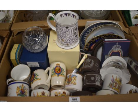 A collection of coronation ware including a boxed etched Royal Scot Crystal balloon vase, a boxed Susan Rose China limited ed