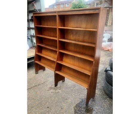 Pair of vintage shop display shelving units each approximately just over 72 inches wide 69 inches tall 9 inches deep at top 1