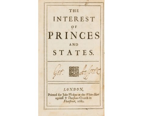 Europe.- [Bethel (Slingsby)] The Interest of princes and states, first edition, initial blank, 2 advertisement ff. at end, F4