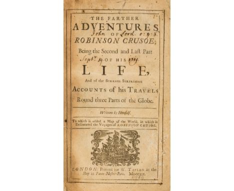 Defoe (Daniel) The Farther Adventures of Robinson Crusoe, first edition, later (C19th?) plate inserted at title as frontispie