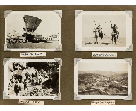 Middle East.-  Photograph Album, c.55 silver gelatin photographs, c.90 x 65 mm, many captioned by hand, photographs showing H