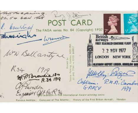 NO RESERVE Air Travel and Airmail.- "Conquest of the Atlantic" Postcard, signed by multiple participants in ground-breaking t